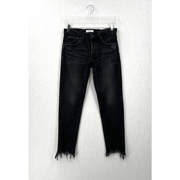 MOUSSY VINTAGE Staley Tapered Straight Leg Jeans Women 26 Black Cropped Distress - Picture 4 of 16